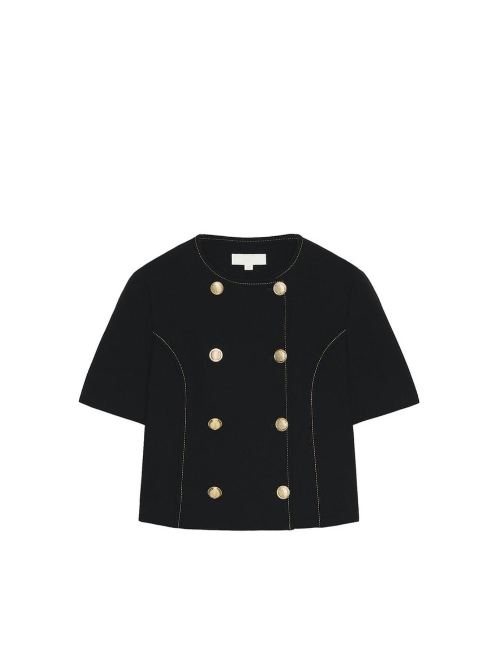 Zara Black Short-Sleeve Double-Breasted Button Top with Gold Buttons